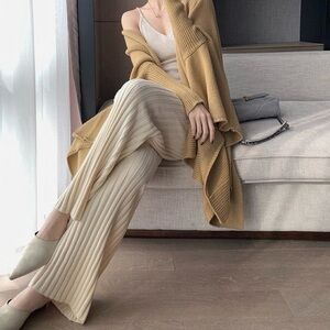 H&M rib-knit pants - Lounge cable knit flowy bottoms - Taupe